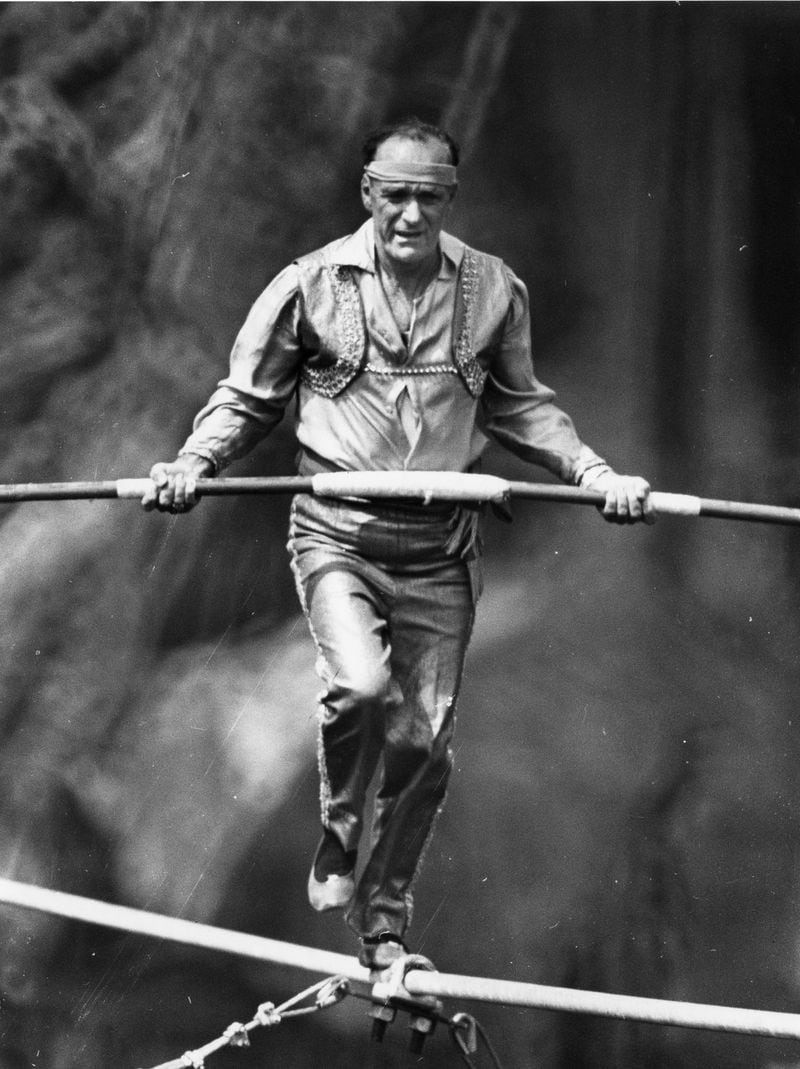 Karl Wallenda balances on a tightrope over Tallulah Gorge on July 18, 1970. MANDATORY CREDIT: CHARLES D. JACKSON / THE ATLANTA JOURNAL-CONSTITUTION