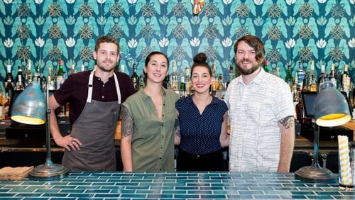 The Banshee team (from left to right) Executive Chef Nolan Wynn, Bar Manager Katie McDonald, Bar Manager Faielle Stocco, and General Manager Peter Chvala. Photo credit- Mia Yakel.