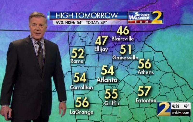 Atlanta could see a high in the mid-50s on Thursday, Channel 2 Chief Meteorologist Glenn Burns said.