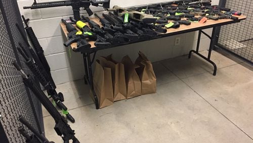 These are some of the guns that were stolen from a Forsyth County pawn shop and later recovered Saturday. (Credit: Forsyth County Sheriff's Office)