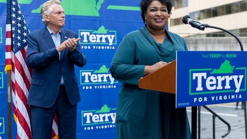 Stacey Abrams speaks during a rally with Virginia Democratic gubernatorial candidate Terry McAullife during a rally last month in Fairfax, Virginia.