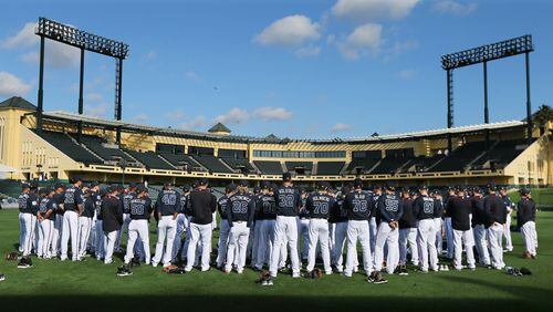 Braves pitchers and catchers report to spring training Feb. 14. Seven Braves spring-training games will be shown on Fox Sports South or Fox Sports Southeast. (Curtis Compton / ccompton@ajc.com)