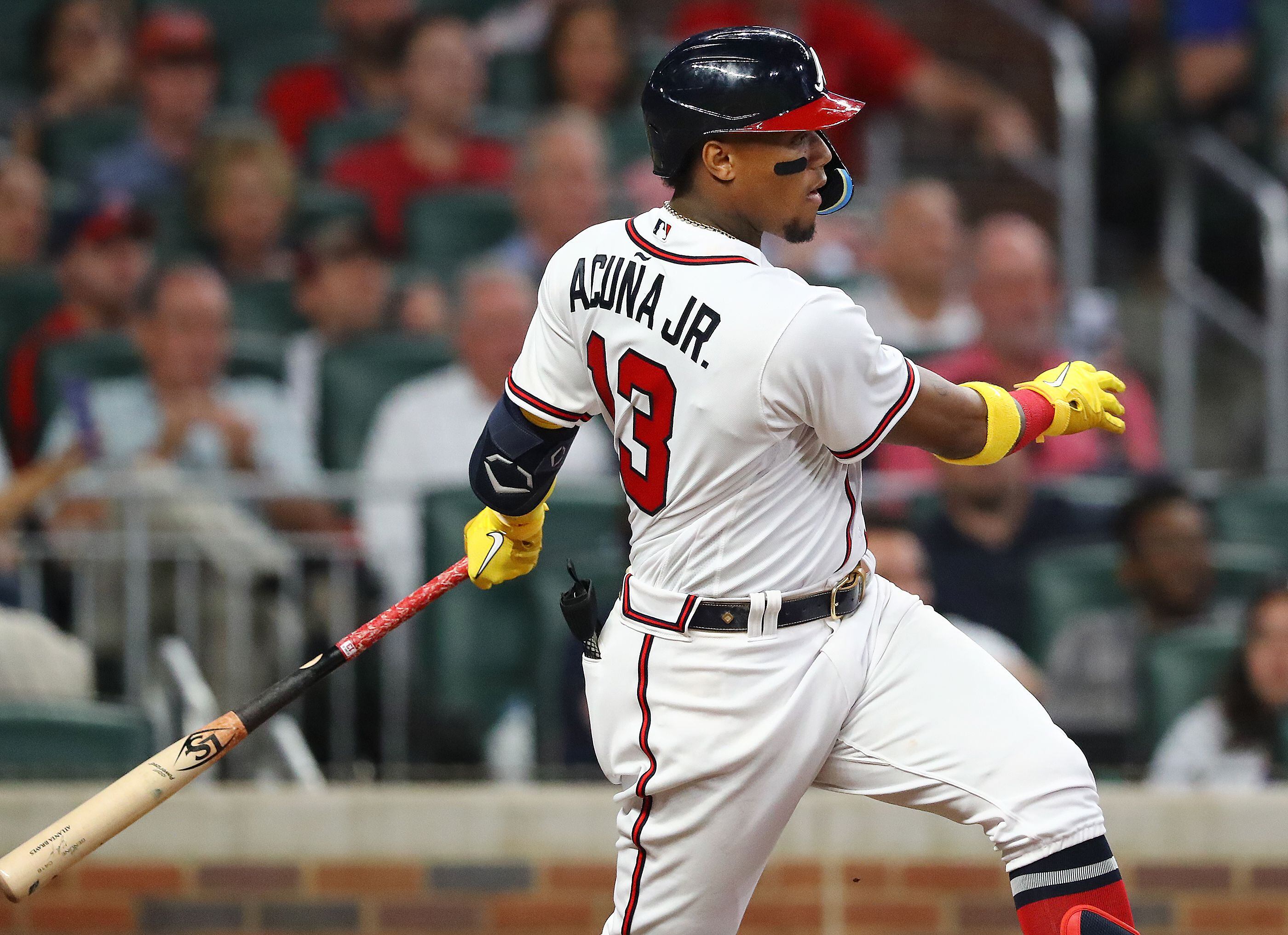 Braves outfielder Ronald Acuña Jr. goes from first to third on a walk 