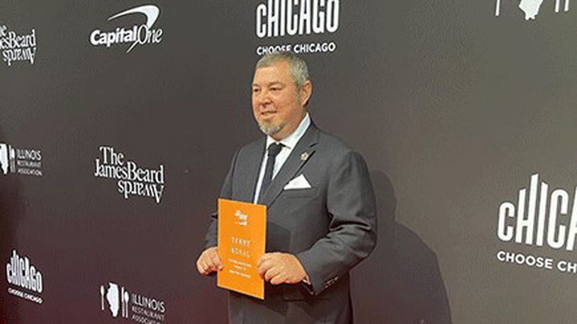 Chef Terry Koval of the Deer and the Dove and B-Side in Decatur on the red carpet at the James Beard Foundation Awards June 5, 2023 in Chicago. (Photo courtesy of Angela Hansberger)