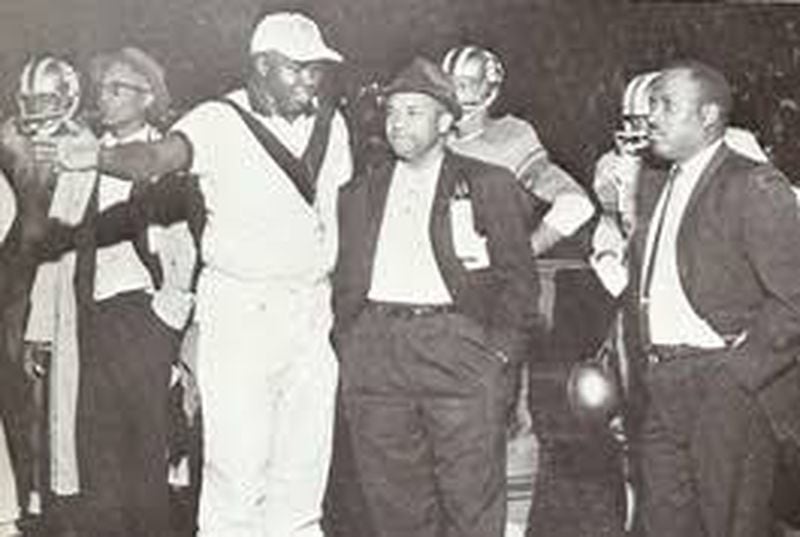 William “Billy” Nicks (middle) coached at Prairie View A&M University for 17 years, leading the Panthers to 8 Southwestern Athletic Conference championships and 5 Black College National Championships in 1953, 1954, 1958, 1963, and 1964, according to the College Football Hall of Fame. His career record at PVAMU was 127-39-8.