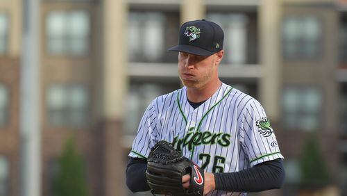 Gwinnett Stripers pitcher Mike Foltynewicz reflects in the third inning against Indianapolis at CoolRay Field on Saturday.