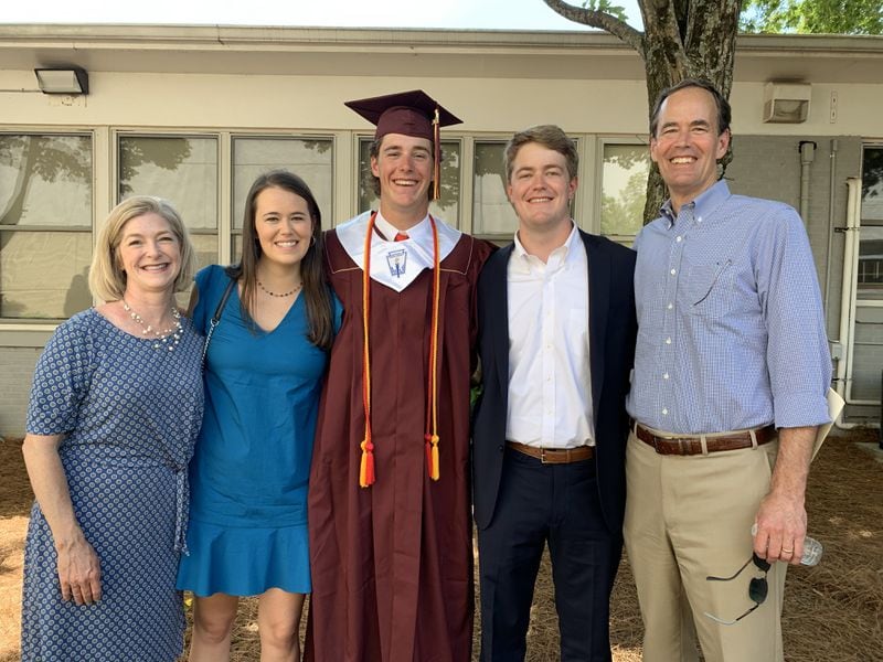 Charlie Condon (center) at his high school graduation from the Walker School with mother Rebecca, sister Sarah, brother Matt and father Jim.