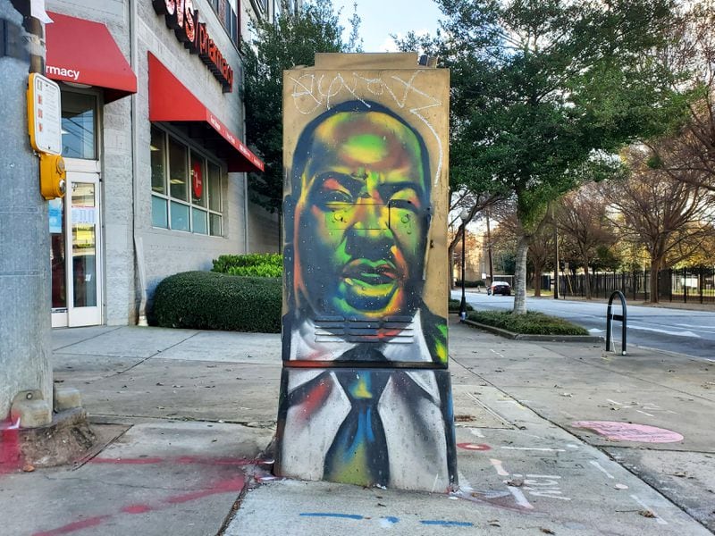 An Old Fourth Ward utility box painted by Fabian Williams.