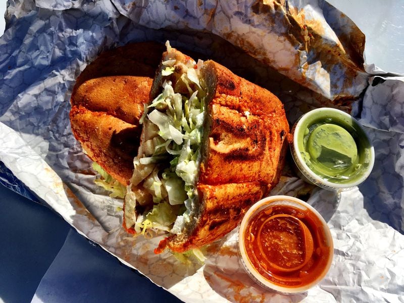 The pambazo at Tortas Factory is a classic Mexico City-style sandwich dipped in guajillo peppers. CONTRIBUTED BY WYATT WILLIAMS
