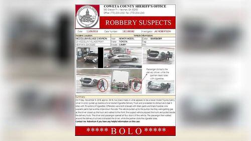 This lookout poster describes the theft of 70 cartons of cigarettes from a delivery truck.