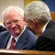 John Eastman (Left) attends a Fulton Superior Court hearing in January. (File photo by Jason Getz/jason.getz@ajc.com)