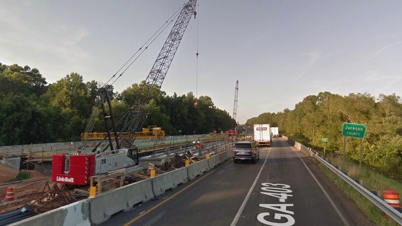 Construction activity continues on the I-85 widening project resulting in single-lane closures near Braselton in Barrow and Jackson counties. (Google Maps)