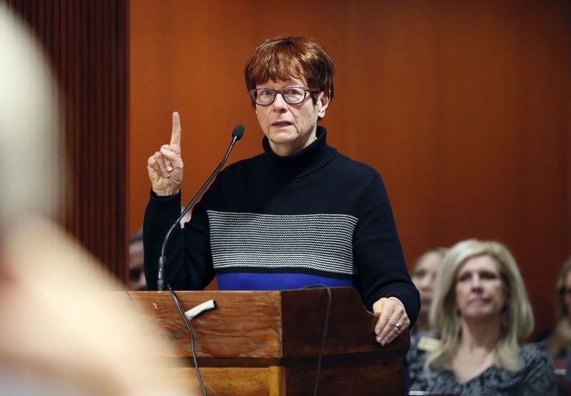 2/19/19 - Atlanta - Elizabeth Shackelford speaks during public comment.  The Governmental Affairs Elections Subcommittee, chaired by Rep. Alan Powell, held the first hearing of House Bill 316, which would change the state's voting system.  Bob Andres / bandres@ajc.com