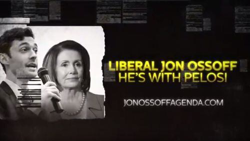 A screenshot of a Congressional Leadership Fund attack ad against Democrat Jon Ossoff.