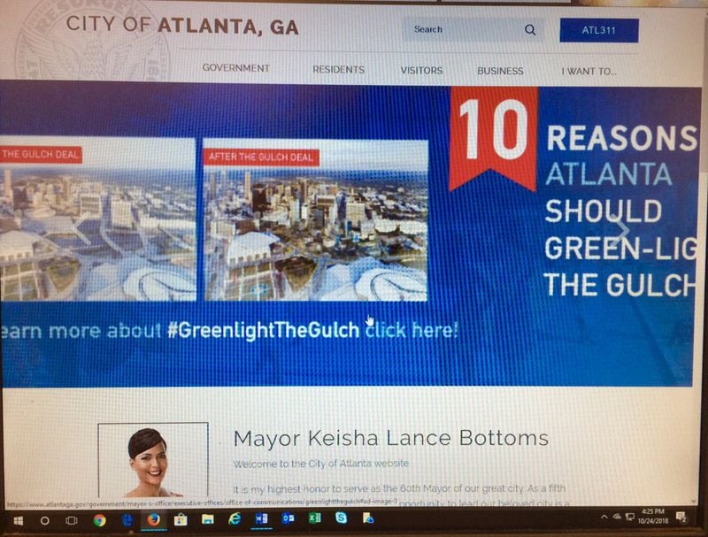 The City of Atlanta website is all in on The Gulch.