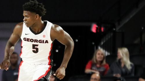 Georgia freshman Anthony Edwards (10) takes part in scrimmage at Stegmania Friday, Oct. 11, 2019, at Stegeman Coliseum in Athens.