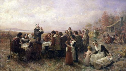 The iconic (if not totally accurate) "First Thanksgiving at Plymouth" by Brownscombe.