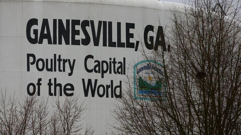 A water tank touts Gainesville as the poultry capital of the world. A reworked North American trade deal could open new market access opportunities for U.S. poultry in Canada. CURTIS COMPTON / CCOMPTON@AJC.COM