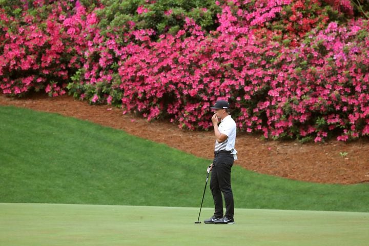 April 10, 2021, Augusta: Cameron Champ reacts to his putt on the thirteenth hole during the third round of the Masters at Augusta National Golf Club on Saturday, April 10, 2021, in Augusta. Curtis Compton/ccompton@ajc.com