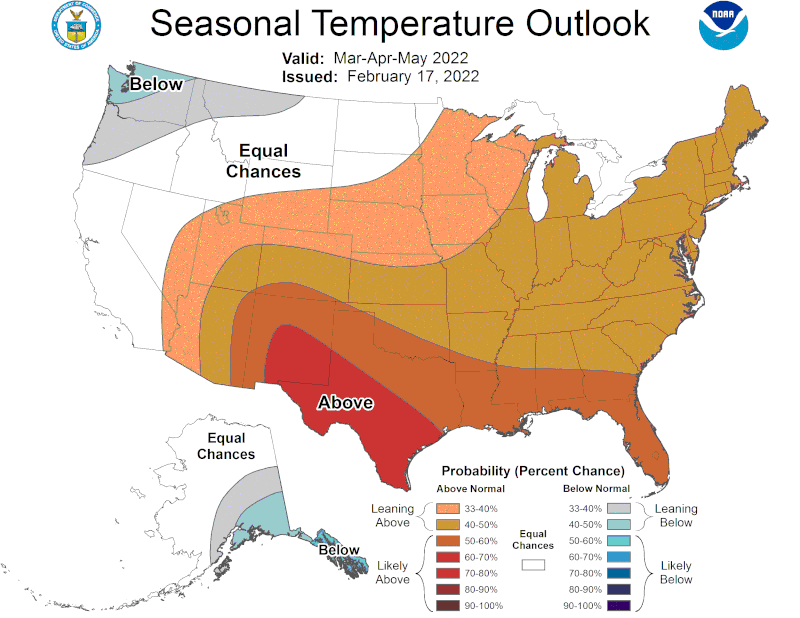 New temperature projections from NOAA show increased odds of warmer than average temperatures for most of the southern United States, including Georgia.
