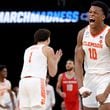 Clemson's RJ Godfrey (10) celebrates during action against New Mexico in the first round of the NCAA Tournament at FedExForum on Friday, March 22, 2024, in Memphis, Tennessee. (Justin Ford/Getty Images/TNS)