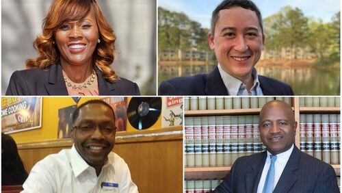Democratic candidates are vying to compete against Republican incumbents in two Gwinnett County Board of Commissioners races. Clockwise, from top left: District 4 candidate Marlene Fosque, District 2 candidate Ben Ku, District 4 candidate Greg McKeithen and District 2 candidate Desmond Nembhard.