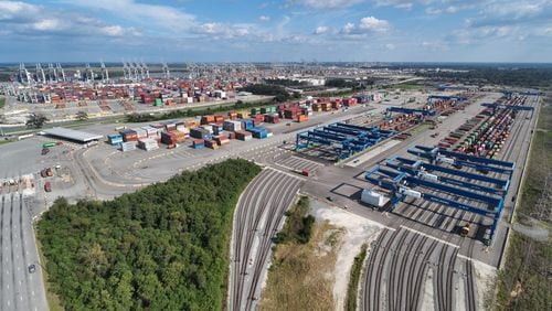 The Port of Savannah's Mason Mega Rail terminal, the nation's largest on-port intermodal facility, will connect to an inland port facility near Gainesville that is scheduled to open in 2026. (Photo courtesy of Georgia Ports Authority)