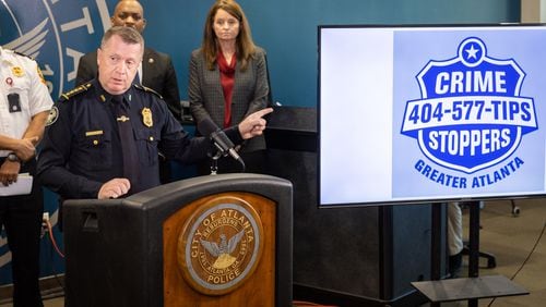Atlanta Police Chief Darin Schierbaum speaks during an press conference at the Atlanta Police Department Headquarters in Atlanta on Thursday, December 14, 2023. Authorities are offering a $200,000 reward for information leading to the arrest of arsonists linked to training center protests. (Arvin Temkar / arvin.temkar@ajc.com)