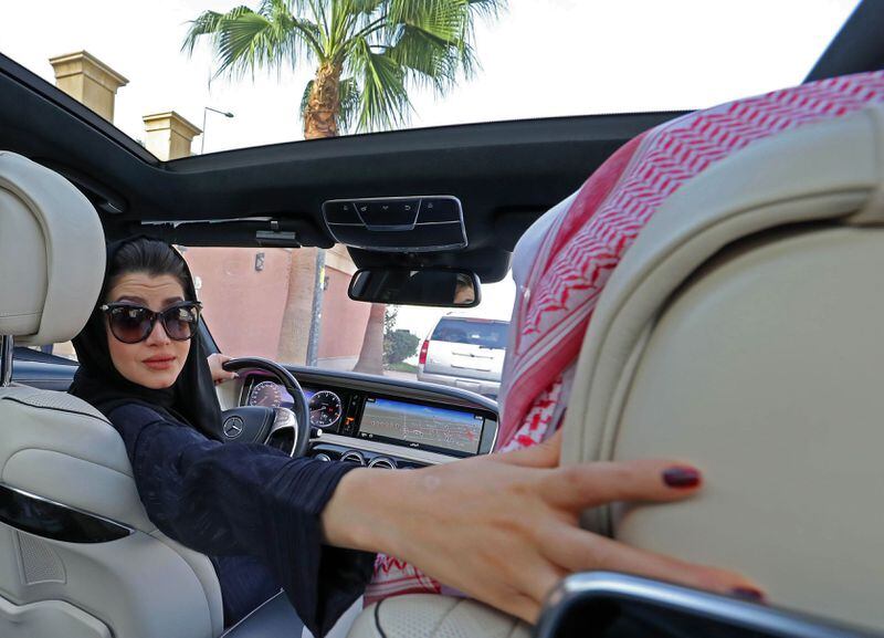 In this file photo taken on April 29, 2018, a Saudi woman practices reversing a car in Riyadh ahead of the lifting of a ban on women driving in Saudi Arabia in the summer.