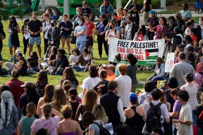 Protesters gathered on Emory's quad Friday, a day after several were arrested during demonstrations.