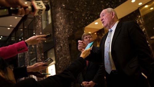 NEW YORK, NY - NOVEMBER 30: Sonny Perdue, former governor of Georgia, speaks to reporters at Trump Tower, November 30, 2016 in New York City. President-elect Donald Trump and his transition team are in the process of filling cabinet and other high level positions for the new administration. (Photo by Drew Angerer/Getty Images)