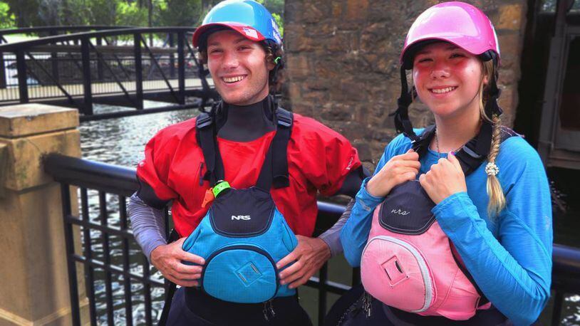 Phenix City siblings Mason Hargrove and Makinley Kate Hargrove talk about their kayaking experiences during a recent interview (Courtesy of Mike Haskey)