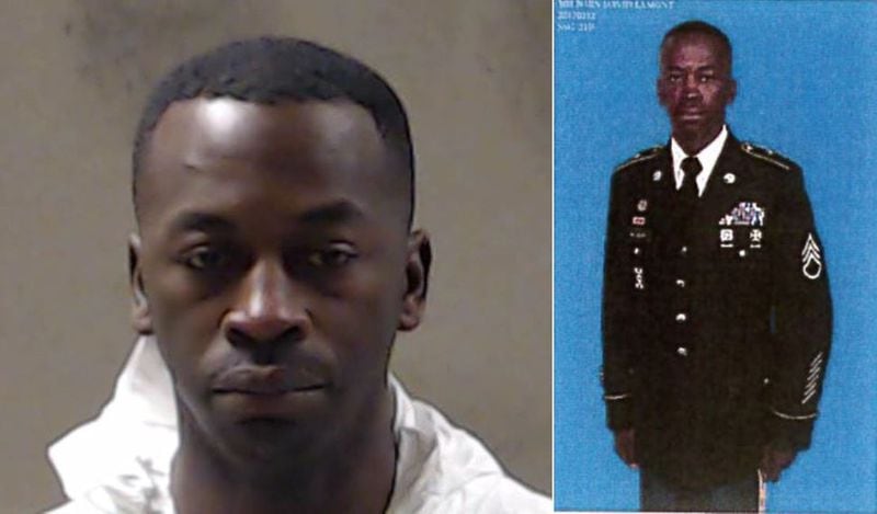David Wilborn’s mug shot when he was arrested (left) and a photo he attached with his application to work at the Lithonia Police Department in 2017.