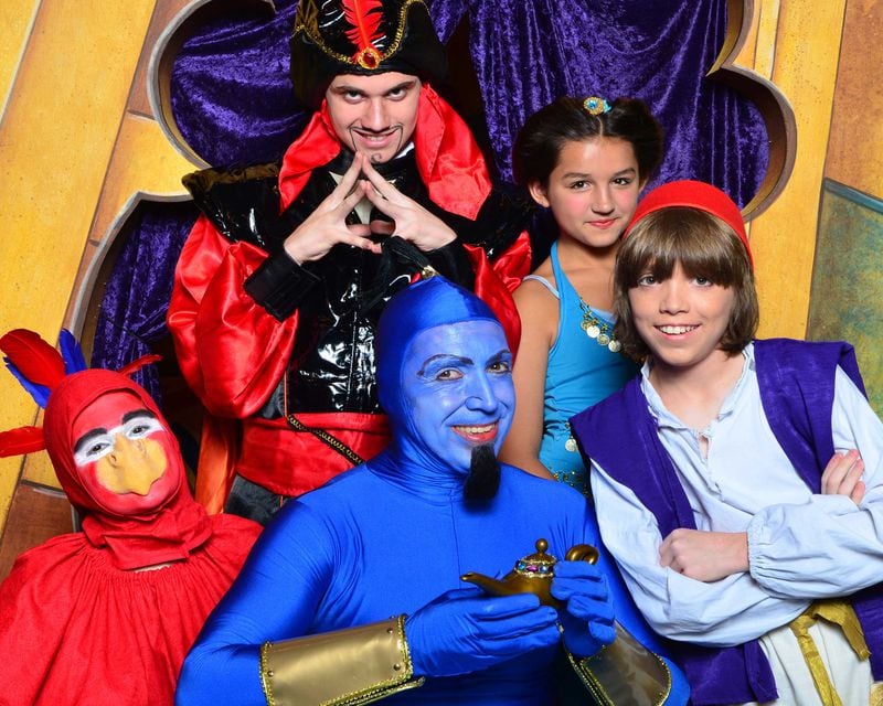 Abby Cates was part of the cast of Town Hall Theatre's "Aladdin" back in 2013. From left: McKenna Myers (as Iago), Montana Iverson (Jafar), Ed Iverson (Genie), Abby Cates (Jasmine) and Connor Iverson (Aladdin) are part of the cast in Town Hall Theatre's "Aladdin Jr." DAYTON DAILY NEWS ARCHIVES