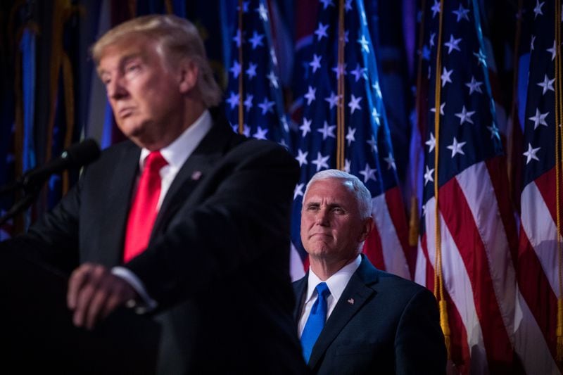 Former President Donald Trump, left, and his onetime vice president, Mike Pence, were both set to speak at next week's Georgia GOP convention. But Pence canceled, state party Chair David Shafer announced Wednesday, “because of a televised national town hall at which he will be making an announcement regarding his future plans.” (Damon Winter/The New York Times)