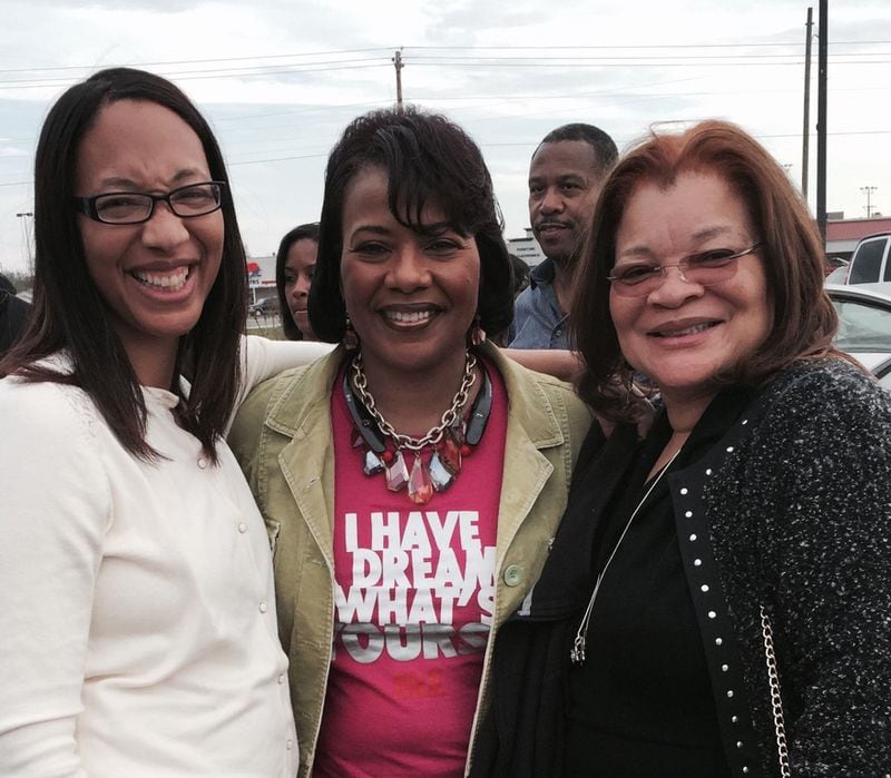 Alveda King (far right), despite her far right political leanings, remains close to her family members, including her daughter, Celeste and cousin, Bernice King.