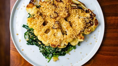 Quick Cauliflower Steaks with Sauteed Spinach. CONTRIBUTED BY HENRI HOLLIS
