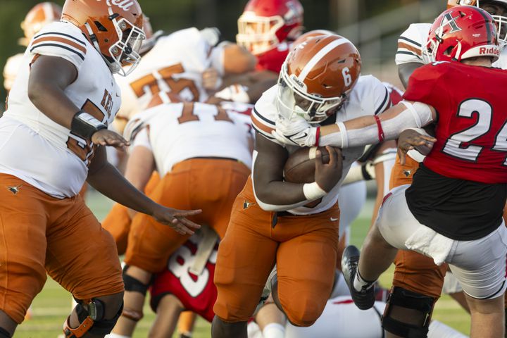 Kell’s Quinterrius Gipson (6) is tackled during the game between Kell and Allatoona at Allatoona High School in Acworth, GA., on Friday, August 25, 2023. (Photo/Jenn Finch)