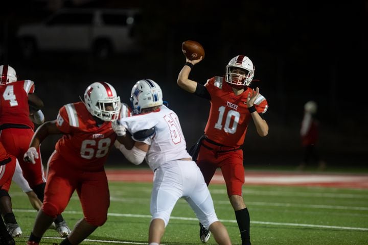 Archer quarterback Caleb Peevy (10) throws the ball during a GHSA high school football playoff game between the Archer Tigers and the Walton Raiders at Archer High School in Lawrenceville, GA., on Friday, November 19, 2021. (Photo/Jenn Finch)