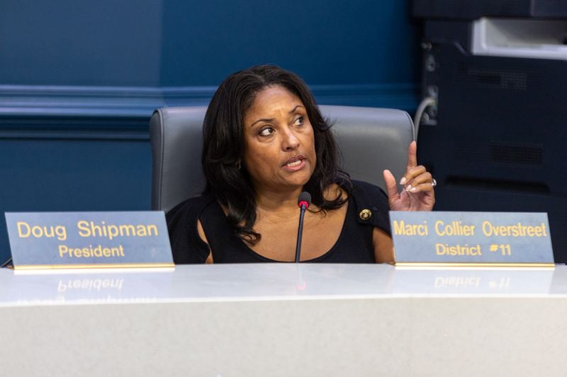 Atlanta City Council member Marci Collier Overstreet questions MARTA General Manager and CEO Collie Greenwood during an Atlanta City Council transportation committee meeting at City Hall in Atlanta on Wednesday, June 14, 2023. (Arvin Temkar / arvin.temkar@ajc.com)