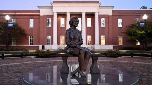 Georgia Southwestern State University's campus in Americus features a bronze statue of former First Lady Rosalynn Carter. Hyosub Shin / Hyosub.Shin@ajc.com