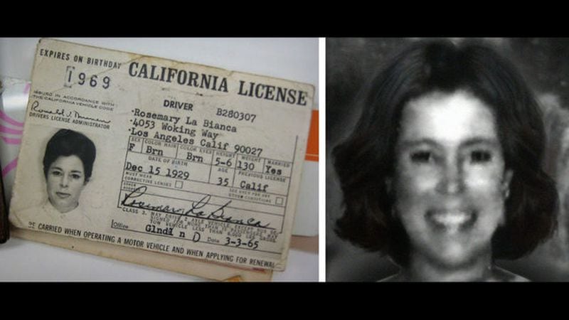 Businesswoman Rosemary LaBianca, pictured on her driver's license and in an undated family photo, was killed Aug. 10, 1969, in her home in the Los Feliz neighborhood of Los Angeles by followers of Charles Manson.
