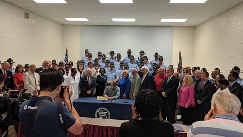 May 10, 2019, Camilla, Ga. -- Georgia Gov. Brian Kemp signed the 2020 budget Friday morning. Later in the day, he vetoed legislation that would have mandated school recess.