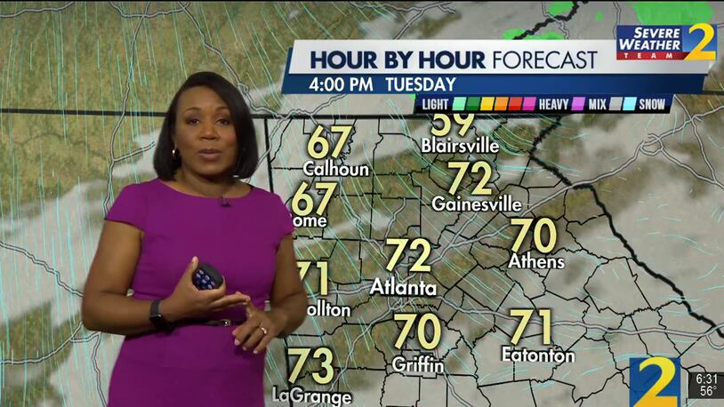 Channel 2 Action News meteorologist Eboni Deon is calling for a highs in the upper 60s and low 70s on Tuesday.