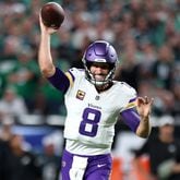 Minnesota Vikings quarterback Kirk Cousins puts the ball in the air against the Philadelphia Eagles at Lincoln Financial Field on Sept. 14, 2023, in Philadelphia. (Tim Nwachukwu/Getty Images/TNS)