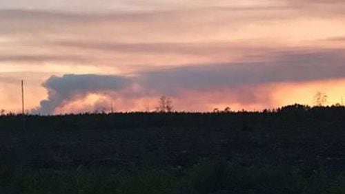 Smoke from the West Mims Fire in South Georgia was visible in the sky over Charlton County on Friday night. (Credit: Okefenokee National Wildlife Refuge/Facebook)