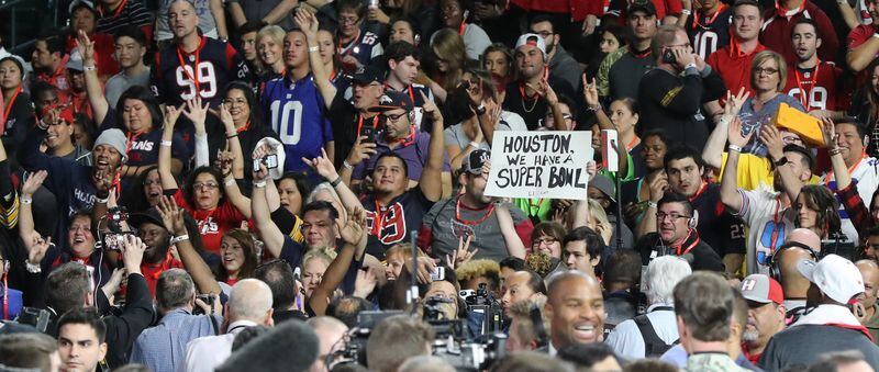  January 30, 2017, Houston: Fans cheer during the Falcons appearance at Super Bowl Opening Night on Monday, Jan. 30, 2017, at Minute Maid Park in Houston. Curtis Compton/ccompton@ajc.com