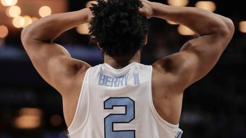 North Carolina guard Joel Berry II (2) reacts in the second half of an NCAA college basketball game against the Duke during the semifinals of the Atlantic Coast Conference tournament, Friday, March 10, 2017, in New York. (AP Photo/Julie Jacobson)