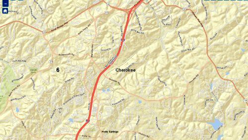 About eight miles of I-575 in Cherokee County, from Sixes Road to the Etowah River, will be re-striped, state highway officials announced. GEORGIA DEPARTMENT OF TRANSPORTATION