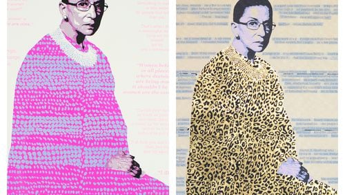 Atlanta artist Julie Torres is one of two metro artists to have her work acquired by the Metropolitan Museum of Art this summer. The portrait of Supreme Court Justice Ruth Bader Ginsburg on the left is "Super Diva!" is now part of the museum's permanent collection. The other "For the Majority" is on view at the Maune Contemporary in Buckhead. Courtesy of Alexi Torres